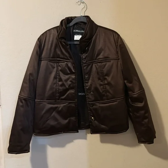 donnaluna brown satin puffer bomber jacket size 12 made in Italy - Picture 1 of 8